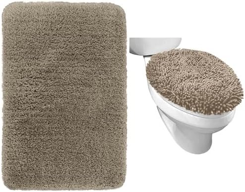 Premium Luxury Bath Rug and Soft Chenille Bathroom Toilet Lid Cover by gorilla grip shower mat